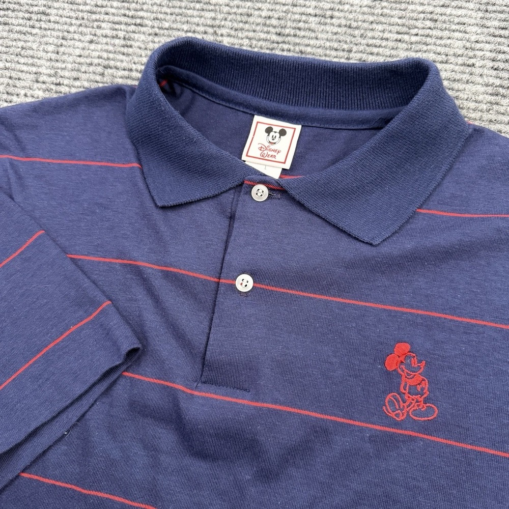Vintage Disney Wear Mickey Mouse Polo Shirt Mens's Size Large Blue‎ Red Striped